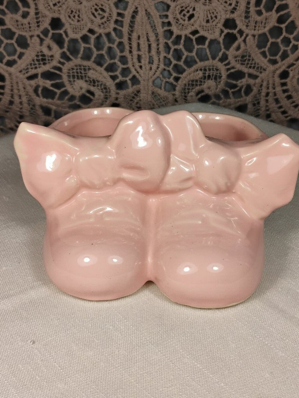 Vintage Baby Shoe Planter Vase Glazed in Soft Pink
